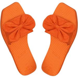 image:imageGORGLITTER Womens Bow Sandals Cute Summer Straw Rattan Dressy Boho Open Toe Beach Vacation Shoes Slides 2026Orange