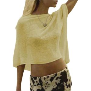 image:imageGORGLITTER Womens Crochet Cover Up Tops Cropped Sheer Poncho Shawl Cape Top Summer Beach Vacation Outfits 2026Light Yellow