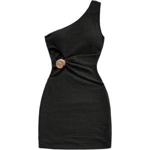 image:imageGORGLITTER Womens Crochet Vacation Dress Boho Cut Out Sundresses One Shoulder Sleeveless Summer Beach Mini DressesBlack