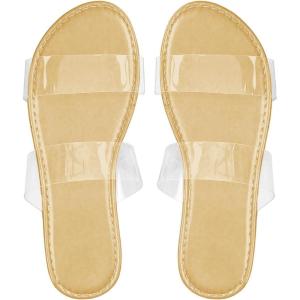 image:imageGORGLITTER Womens Cute Flat Sandals Summer Beach Vacation Clear Open Toe Jelly Transparent Strappy Slide Sandals 2026Gold and Clear