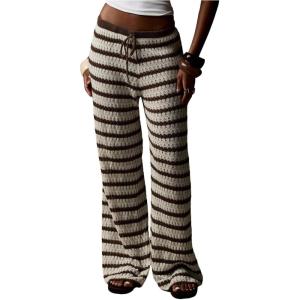 image:imageGORGLITTER Womens Flower Crochet Swimsuit Coverup Pants Summer Beach Vacation Low Waisted Knit Swim Cover Up PantsBrown