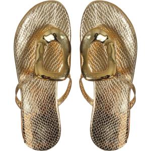 image:imageGORGLITTER Womens Gold Flip Flops Square Toe Summer Sandals 2026 Wedding Dressy Vacation Beach Slides ShoesGold Metal