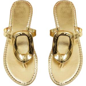 image:imageGORGLITTER Womens Gold Flip Flops Square Toe Summer Sandals 2026 Wedding Dressy Vacation Beach Slides ShoesGold Metal Ring