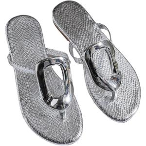 image:imageGORGLITTER Womens Gold Flip Flops Square Toe Summer Sandals 2026 Wedding Dressy Vacation Beach Slides ShoesSilver Thong