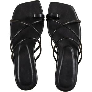 image:imageGORGLITTER Womens Metallic Strappy Sparkly Sandals Dressy Cute Slip on Slide Vacation Summer Weeding Flats SandalsBlack
