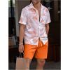 image:imageGORGLITTER Mens 2 Piece Beach Vacation Outfits 2026 Hawaiian Short Sleeve Button Down Shirt and Matching Shorts SetsOrange