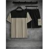 image:imageGORGLITTER Mens 2 Piece Color Block Tracksuit Short Sleeve Tee Top Flap Pocket Cargo Shorts SetsArmy Green