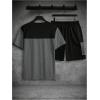 image:imageGORGLITTER Mens 2 Piece Color Block Tracksuit Short Sleeve Tee Top Flap Pocket Cargo Shorts SetsDark Grey