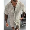 image:imageGORGLITTER Mens 2 Piece Cruise Outfits Short Sleeve Button Down Striped Shirts and Shorts Beach Vacation Knit ClothesMulticolor