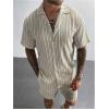 image:imageGORGLITTER Mens 2 Piece Cruise Outfits Short Sleeve Button Down Striped Shirts and Shorts Beach Vacation Knit ClothesMulticolor