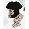 image:imageGORGLITTER Mens 2 Piece Outfits Bear Graphic Print Short Sleeve TShirt and Plaid Elastic Waist Pants SetBlack and Khaki
