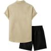 image:imageGORGLITTER Mens 2 Piece Outfits Tropical Letter Print Button Down Shirt Drawstring Waist Shorts SetKhaki and Black