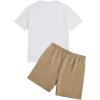 image:imageGORGLITTER Mens 2 Piece Outfits Tropical Print Short Sleeve Tee and Drawstring Waist Shorts SetWhite and Khaki