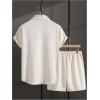 image:imageGORGLITTER Mens 2 Piece Outfits Waffle Knit Button Down Shirt Top and Shorts SetBeige