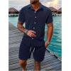 image:imageGORGLITTER Mens 2 Piece Outfits Waffle Knit Button Down Shirt Top and Shorts SetDark Blue