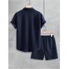 image:imageGORGLITTER Mens 2 Piece Outfits Waffle Knit Button Down Shirt Top and Shorts SetDark Blue