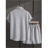 image:imageGORGLITTER Mens 2 Piece Outfits Waffle Knit Button Down Shirt Top and Shorts SetGrey