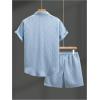 image:imageGORGLITTER Mens 2 Piece Outfits Waffle Knit Button Down Shirt Top and Shorts SetLight Blue
