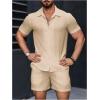 image:imageGORGLITTER Mens 2 Piece Outfits Waffle Knit Button Down Shirt Top and Shorts SetLight Khaki