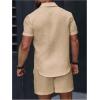 image:imageGORGLITTER Mens 2 Piece Outfits Waffle Knit Button Down Shirt Top and Shorts SetLight Khaki