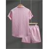 image:imageGORGLITTER Mens 2 Piece Outfits Waffle Knit Button Down Shirt Top and Shorts SetPink