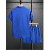 image:imageGORGLITTER Mens 2 Piece Outfits Waffle Knit Button Down Shirt Top and Shorts SetRoyal Blue