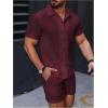 image:imageGORGLITTER Mens 2 Piece Outfits Waffle Knit Button Down Shirt Top and Shorts SetRusty Rose