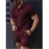 image:imageGORGLITTER Mens 2 Piece Outfits Waffle Knit Button Down Shirt Top and Shorts SetRusty Rose