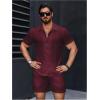 image:imageGORGLITTER Mens 2 Piece Outfits Waffle Knit Button Down Shirt Top and Shorts SetRusty Rose