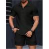 image:imageGORGLITTER Mens 2 Piece Outfits Waffle Knit Button Down Shirt Top and Shorts SetSolid Black