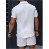 image:imageGORGLITTER Mens 2 Piece Outfits Waffle Knit Button Down Shirt Top and Shorts SetSolid White
