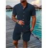 image:imageGORGLITTER Mens 2 Piece Summer Beach Outfits Waffle Knit Short Sleeve Button Down Shirt Top and Shorts SetBlue