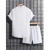image:imageGORGLITTER Mens 2 Piece Summer Beach Outfits Waffle Knit Short Sleeve Button Down Shirt Top and Shorts SetWhite