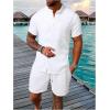 image:imageGORGLITTER Mens 2 Piece Summer Beach Outfits Waffle Knit Short Sleeve Button Down Shirt Top and Shorts SetWhite