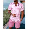 image:imageGORGLITTER Mens 2 Piece Summer Vacation Outfits Floral Tropical Button Down Shirt and Shorts SetsPink