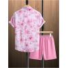 image:imageGORGLITTER Mens 2 Piece Summer Vacation Outfits Floral Tropical Button Down Shirt and Shorts SetsPink