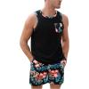 image:imageGORGLITTER Mens 2 Pieces Set Floral Print Elastic Waist Shorts Sleeveless Tank Top Outfit TracksuitBlack Floral  Leaf