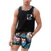 image:imageGORGLITTER Mens 2 Pieces Set Floral Print Elastic Waist Shorts Sleeveless Tank Top Outfit TracksuitBlack Floral  Leaf