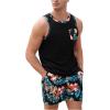 image:imageGORGLITTER Mens 2 Pieces Set Floral Print Elastic Waist Shorts Sleeveless Tank Top Outfit TracksuitBlack Floral  Leaf