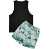 image:imageGORGLITTER Mens 2 Pieces Set Floral Print Elastic Waist Shorts Sleeveless Tank Top Outfit TracksuitBlack and Green Tropical Tree