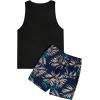 image:imageGORGLITTER Mens 2 Pieces Set Floral Print Elastic Waist Shorts Sleeveless Tank Top Outfit TracksuitBlack and Navy Blue Leaf
