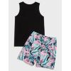 image:imageGORGLITTER Mens 2 Pieces Set Floral Print Elastic Waist Shorts Sleeveless Tank Top Outfit TracksuitBlack and Pink
