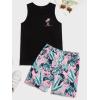 image:imageGORGLITTER Mens 2 Pieces Set Floral Print Elastic Waist Shorts Sleeveless Tank Top Outfit TracksuitBlack and Pink