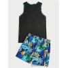 image:imageGORGLITTER Mens 2 Pieces Set Floral Print Elastic Waist Shorts Sleeveless Tank Top Outfit TracksuitBlue Tropical and Pocket