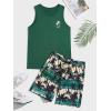 image:imageGORGLITTER Mens 2 Pieces Set Floral Print Elastic Waist Shorts Sleeveless Tank Top Outfit TracksuitGreen and Khaki