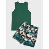 image:imageGORGLITTER Mens 2 Pieces Set Floral Print Elastic Waist Shorts Sleeveless Tank Top Outfit TracksuitGreen and Khaki