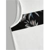 image:imageGORGLITTER Mens 2 Pieces Set Floral Print Elastic Waist Shorts Sleeveless Tank Top Outfit TracksuitWhite and Black Leaf