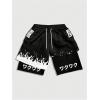 image:imageGORGLITTER Mens 2 in 1 Anime Graphic Gym Shorts Quick Dry Drawstring Mesh Athletic Running Shorts with LinerBlack Japanese Letters