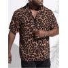 image:imageGORGLITTER Mens Big and Tall Leopard Print Short Sleeve Shirt Button Down Casual ShirtsBrown