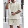 image:imageGORGLITTER Mens Big and Tall Vacation Beach Outfits Cable Knit Short Sleeve T Shirt Shorts SetApricot Solid Color